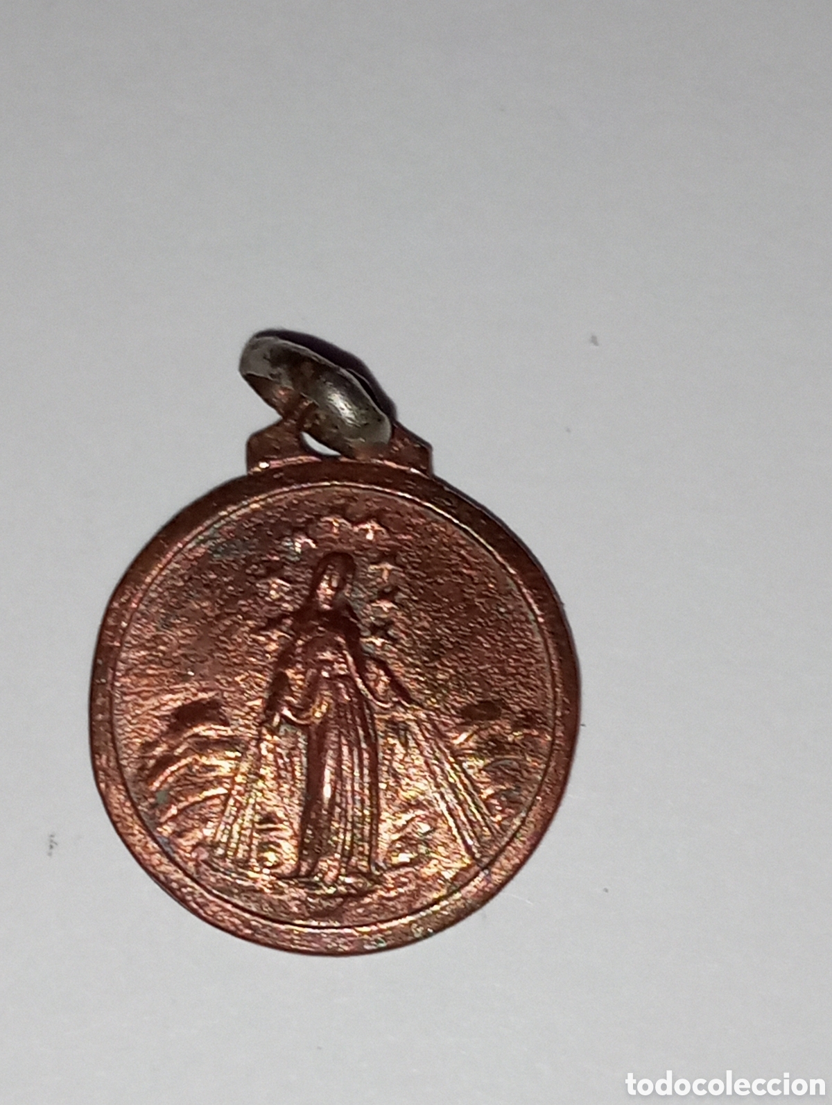 Antig&uuml;edades: Antigua medalla En cobre o laton Virgen Milagrosa 18 mm