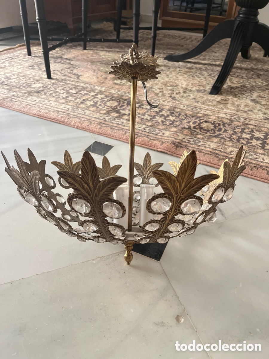Antig&uuml;edades: L&aacute;mpara vintage metal y cristal a&ntilde;os 60