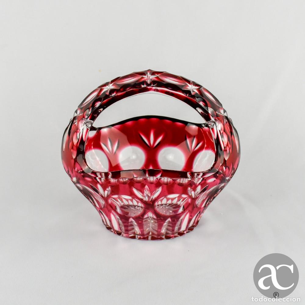 Antig&uuml;edades: Cesta em Cristal da Bohemia, Doubl&eacute;, Vermelho