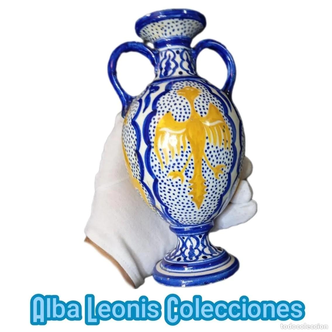 Antig&uuml;edades: ⚜️ L09. Antiguo Jarr&oacute;n Cer&aacute;mica Estilo Manises Talavera &Aacute;guila Bic&eacute;fala Dorada Pintado a Mano Jarr&oacute;n