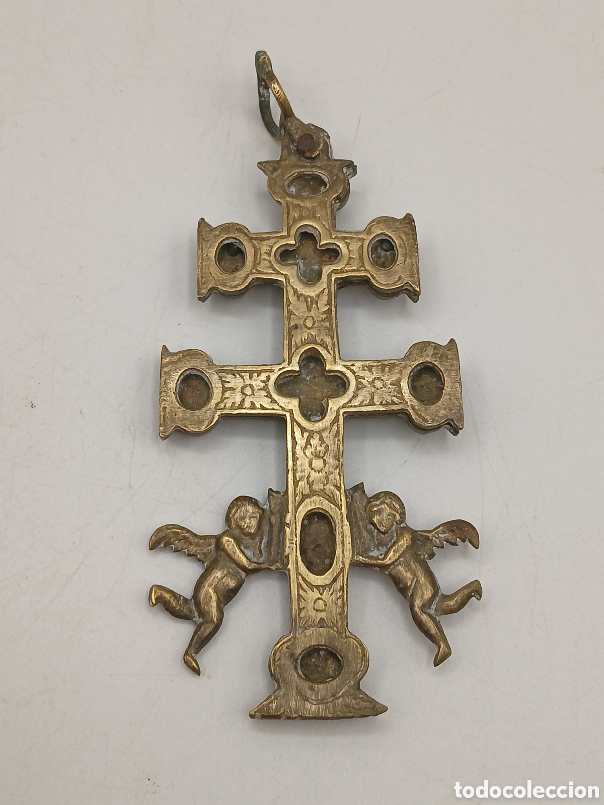 Antig&uuml;edades: Antigua cruz relicario de Carravaca. Bronce dorado