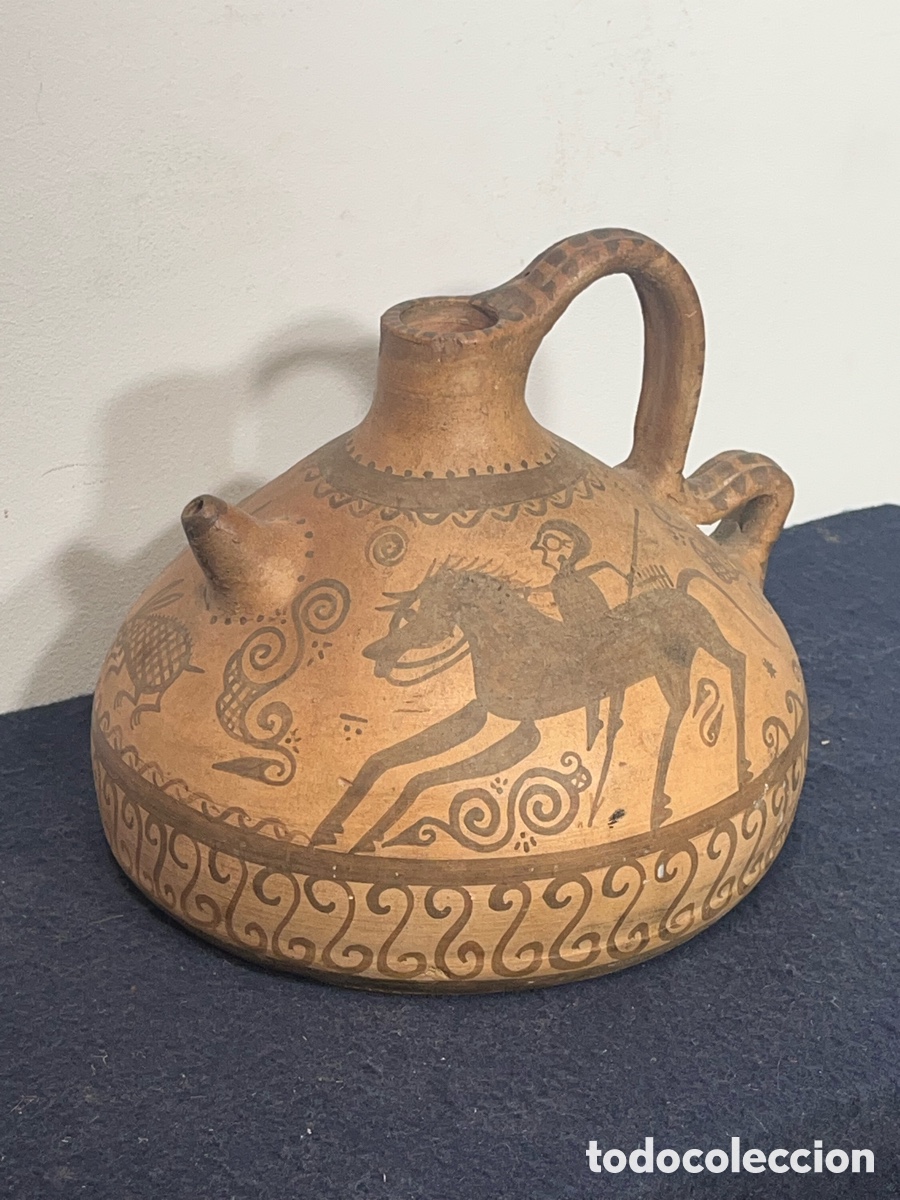 Oggetti Antichi: Botijo de Barro Decorado Estilo &Iacute;bero. A/J