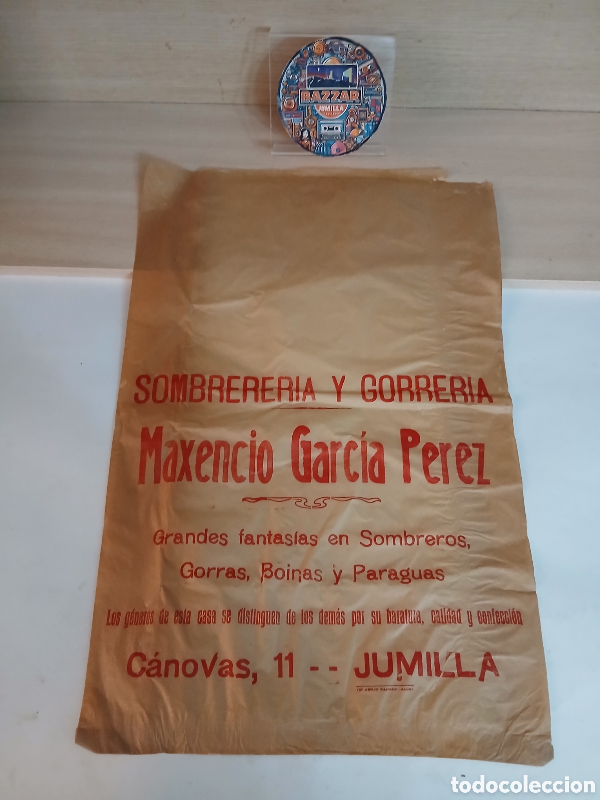 Antig&uuml;edades: Antigua bolsa de papel comercio jumilla