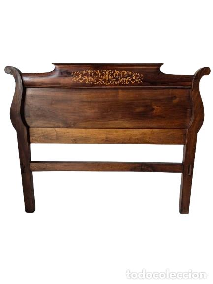 Antig&uuml;edades: Antiguo Cabecero de Cama Isabelino - Cabezal, Madera de Nogal, Jacarand&aacute; y Marqueter&iacute;a - S.XIX