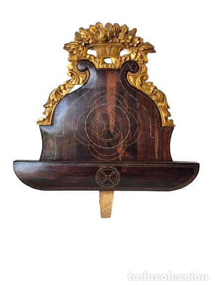 Antiguidades: Copete de Cama Isabelina - Remate, Cabezal de Cama - Madera Jacarand&aacute; y Marqueter&iacute;a - S. XIX