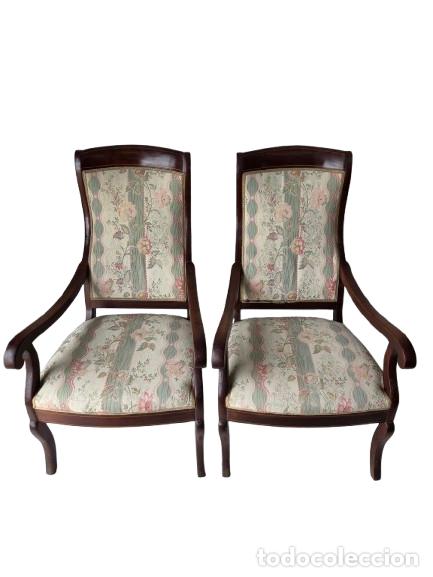 Antiquit&auml;ten: Pareja de Sillones Isabelinos - Madera de Caoba - Tapicer&iacute;a en Buen Estado - S.XIX