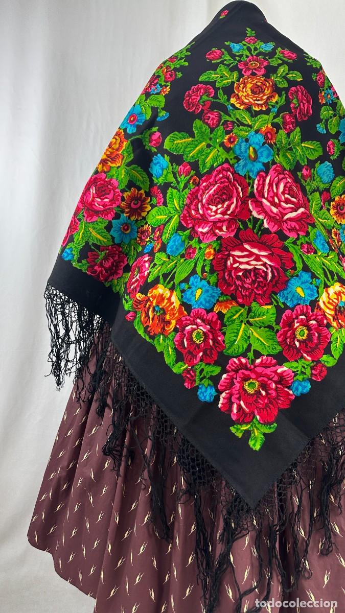 Antig&uuml;edades: Antiguo mant&oacute;n de merino estampado - Foto 2
