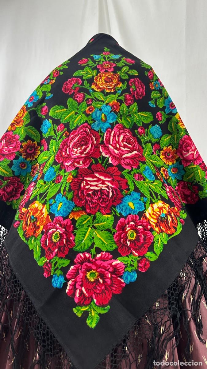 Antig&uuml;edades: Antiguo mant&oacute;n de merino estampado - Foto 3