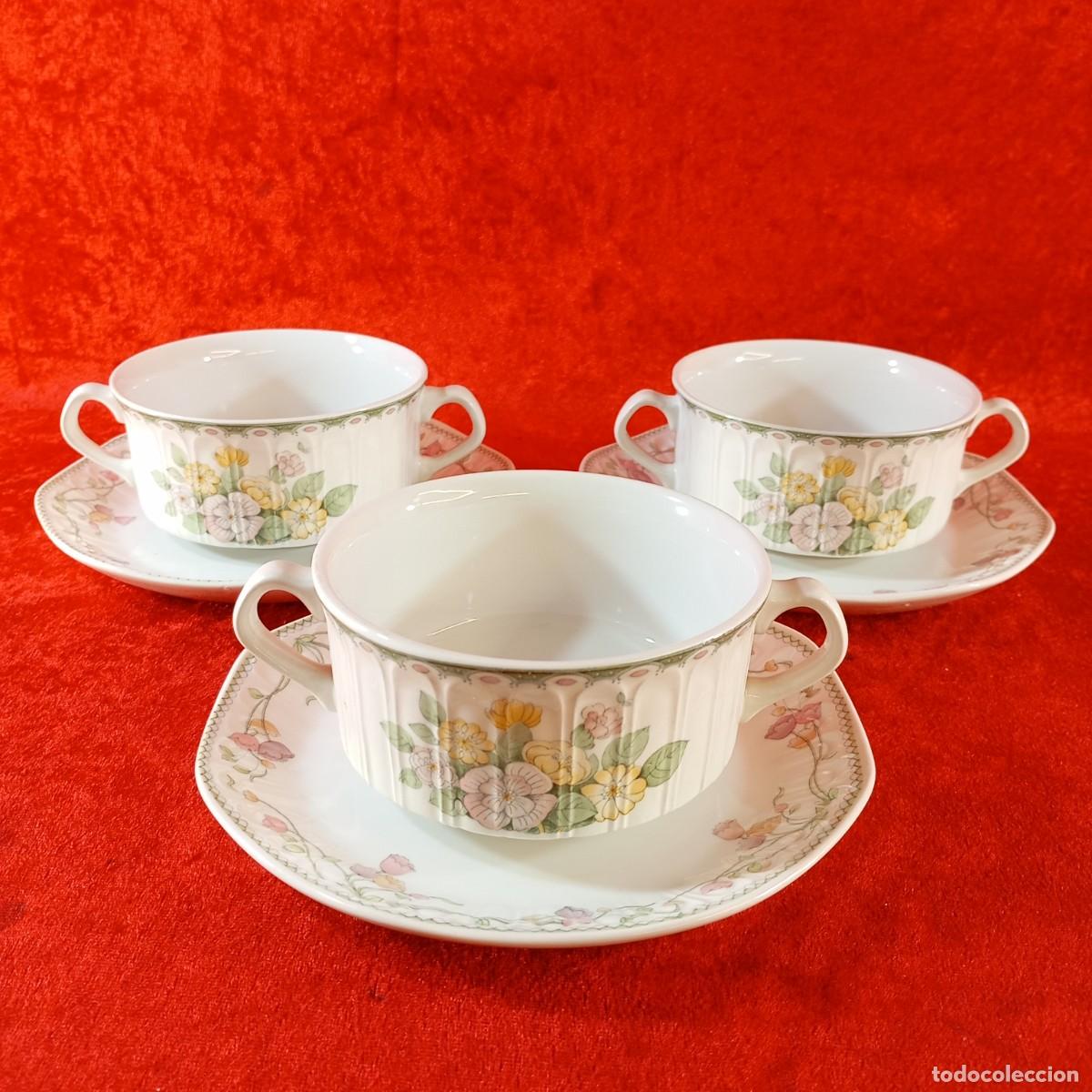 Antig&uuml;edades: JUEGO DE 3 TAZAS CON PLATILLOS - DE CER&Aacute;MICA PINTADA - ROYAL CHINA - PONTESA - VER DESCRIPCI&Oacute;N