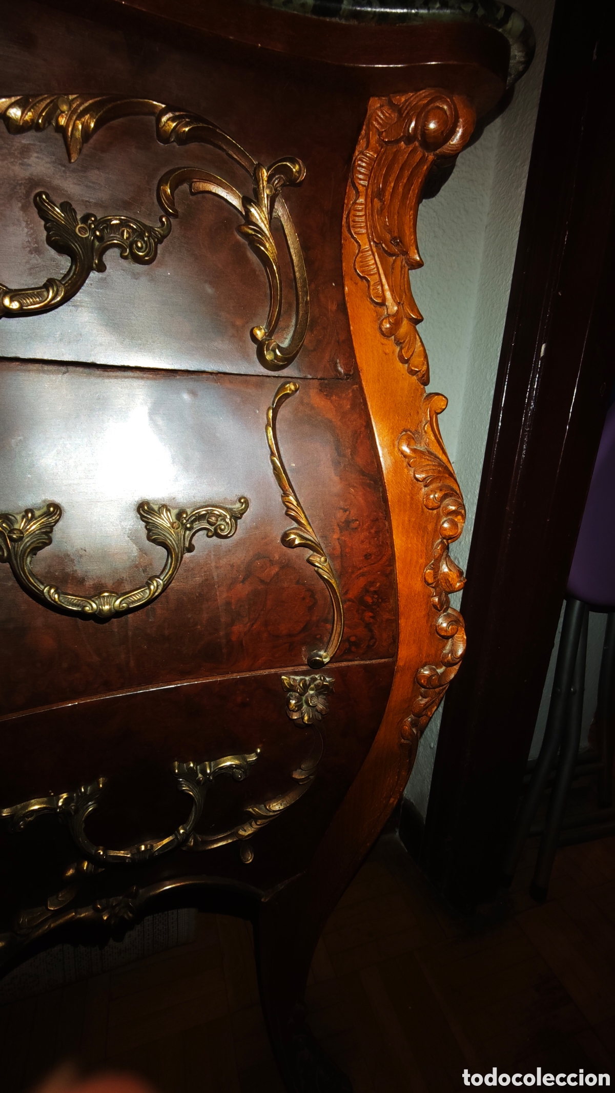 Antig&uuml;edades: C&oacute;moda Luis XV Bomb&eacute;e Madera y M&aacute;rmol - Foto 2