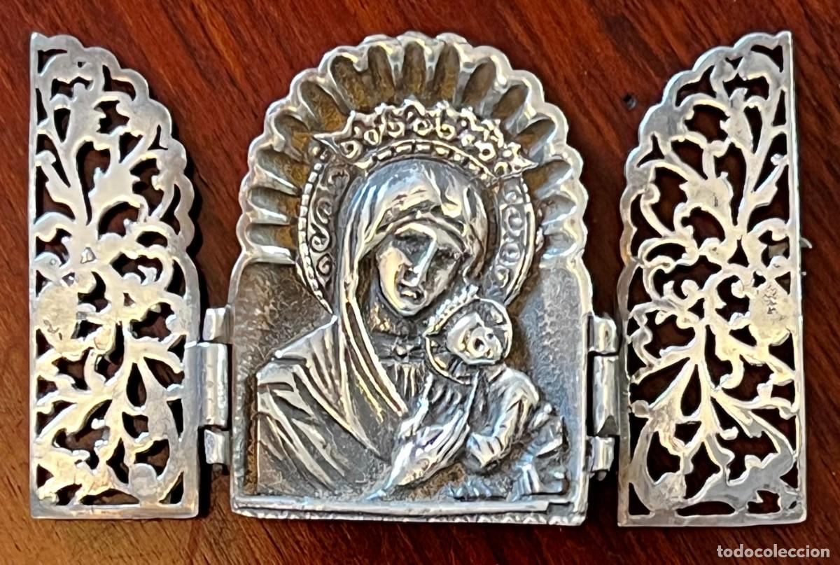 Antig&uuml;edades: Antiguo Tr&iacute;ptico de plata Nuestra Se&ntilde;ora del Perpetuo Socorro, capilla plegable
