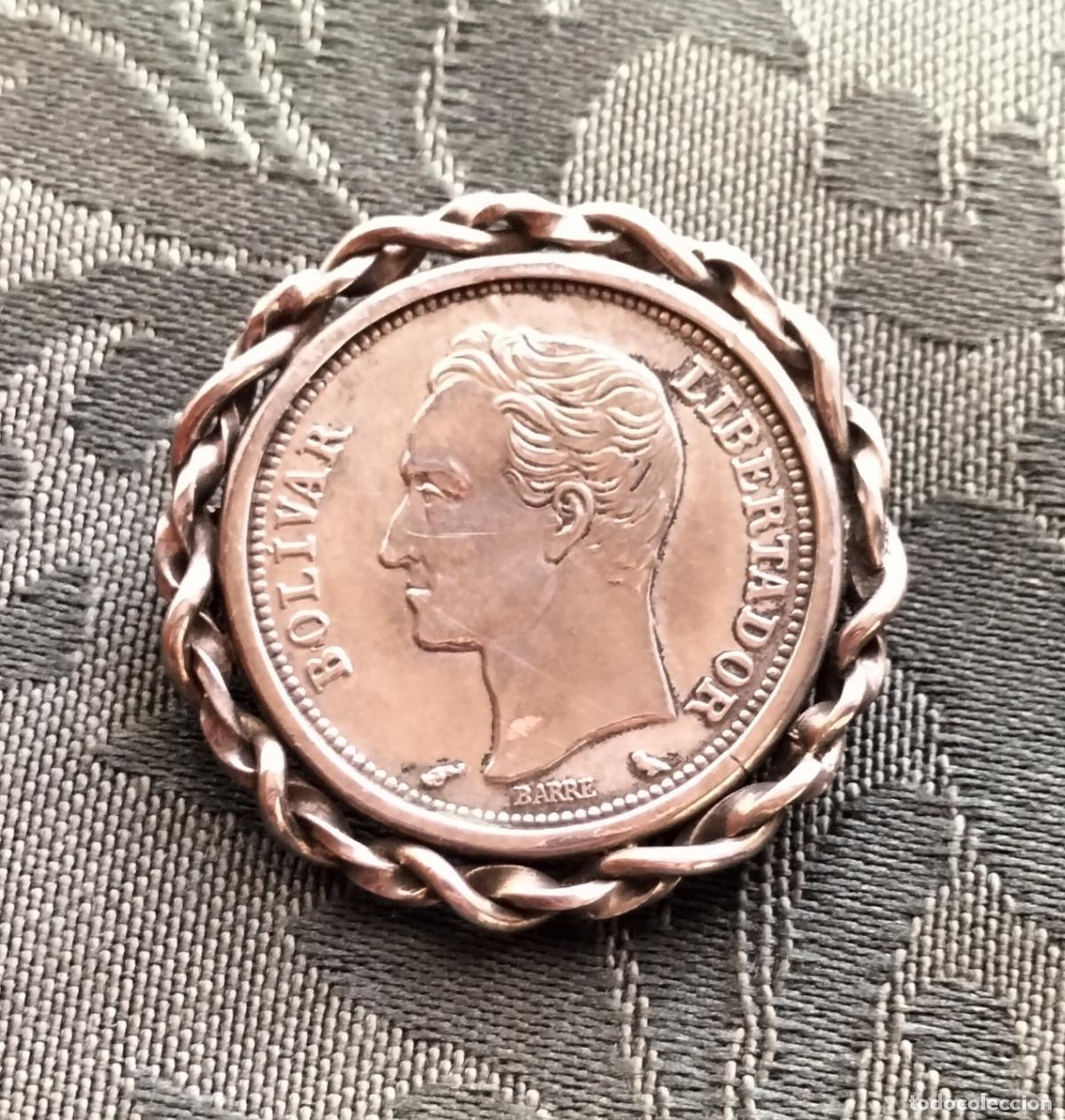 Antig&uuml;edades: BROCHE CON MONEDA 1 BOLIVAR - PLATA DE 835 Mil.