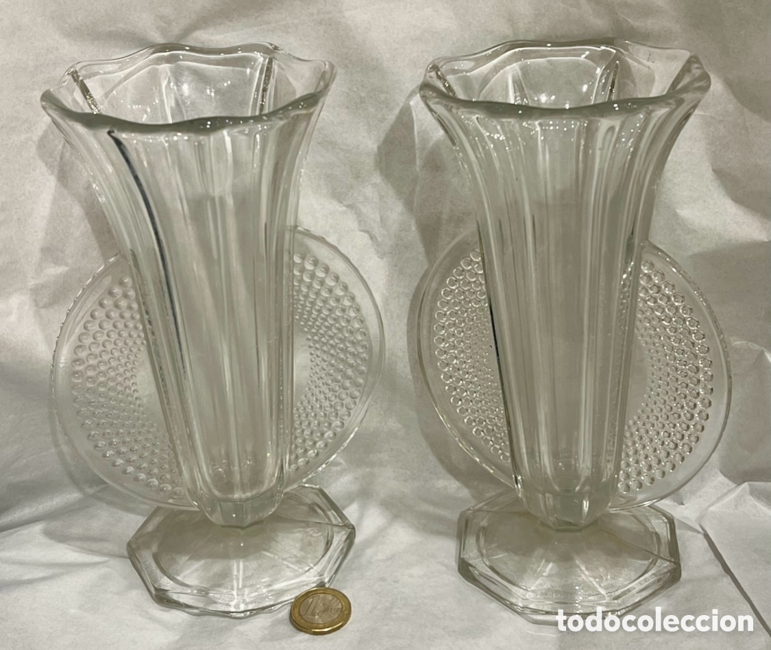 Antig&uuml;edades: Jarrones (2). Vidrio trasparente. Art Deco. A&ntilde;os 30.