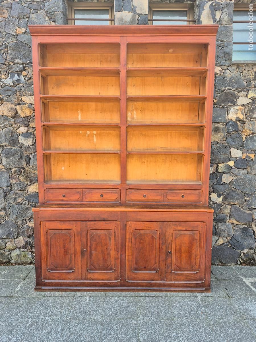 Antiquit&auml;ten: Antigua Estanteria, Librer&iacute;a Isabelina - Madera de Nogal - S.XIX - 4 Puertas y 4 Cajones