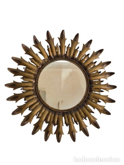 Antiques: Decorativo Espejo Sol - Hierro Dorado - Di&aacute;metro 66 cm - Vintage - A&ntilde;os 60