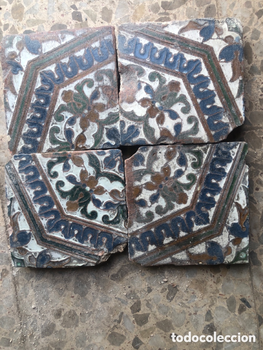 Antiguidades: panel de 4 azulejos mudejares Toledo siglo XVI