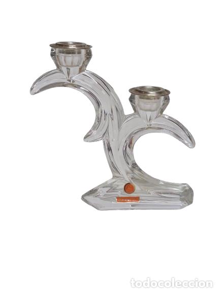 Antig&uuml;edades: Candelabro Estilo Mid-Century, Vintage - Plata de Ley - Cristal de Plomo, Alemania - A&ntilde;os 80