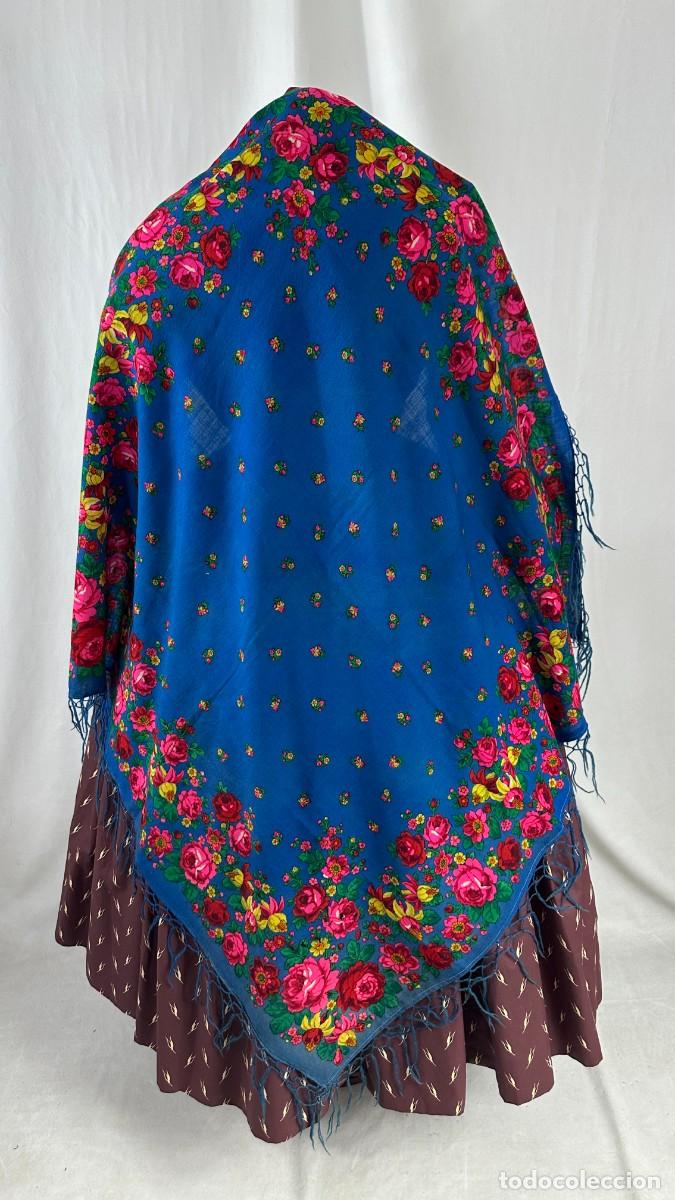 Antig&uuml;edades: Antiguo pa&ntilde;uelo de merino azul estampado