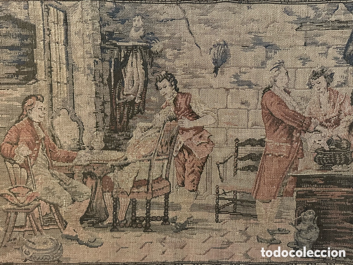 Antig&uuml;edades: Tapiz antiguo con marco de madera - Foto 8