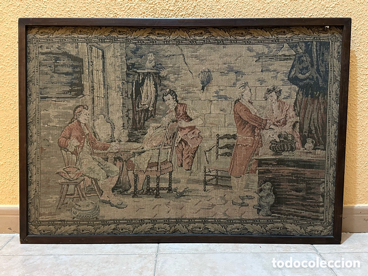 Antig&uuml;edades: Tapiz antiguo con marco de madera - Foto 13