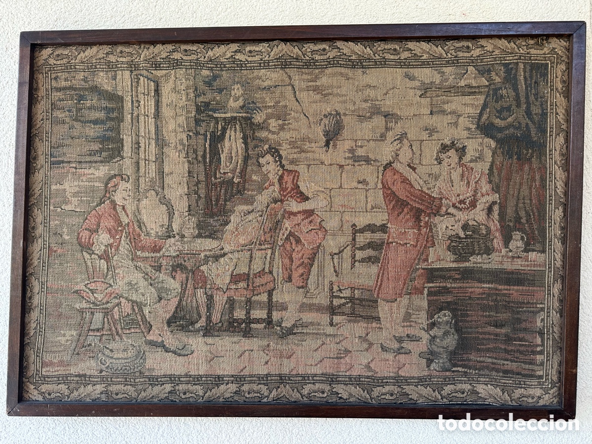 Antig&uuml;edades: Tapiz antiguo con marco de madera - Foto 1
