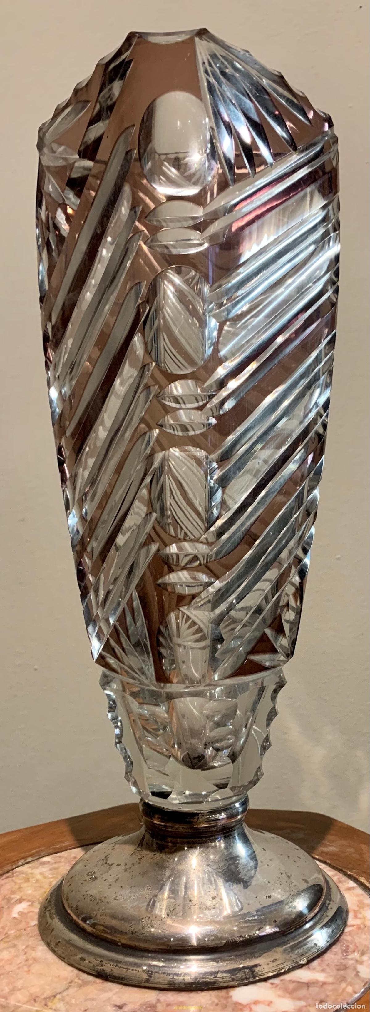 Antig&uuml;edades: JARRON CRISTAL COLOR PIE DE PLATA - Foto 2