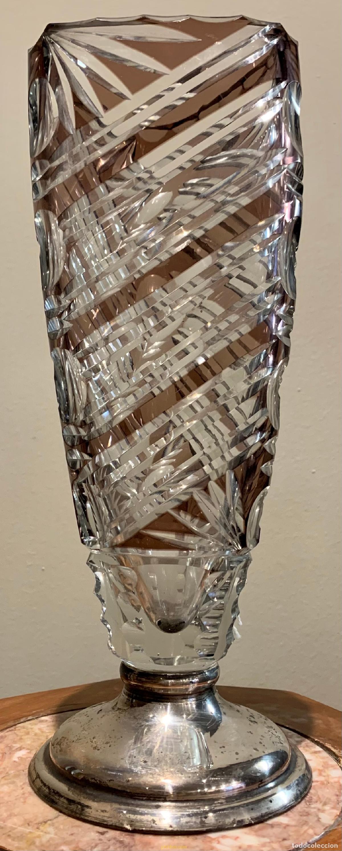 Antig&uuml;edades: JARRON CRISTAL COLOR PIE DE PLATA - Foto 3