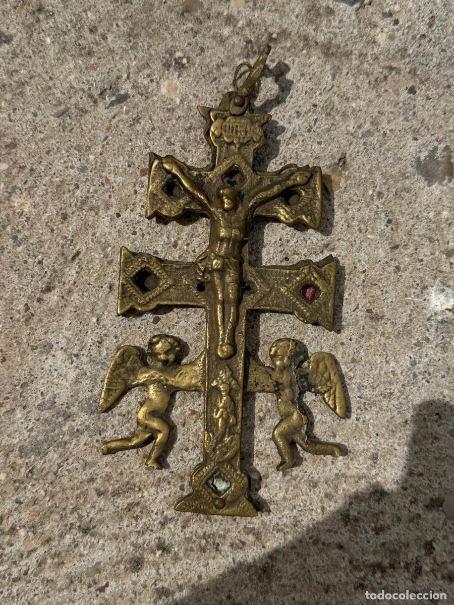 Antig&uuml;edades: Cruz de Caravaca bronce 17x9cms s XIX XX