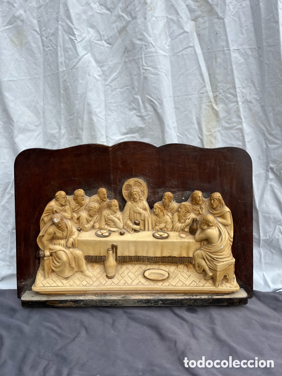 Antig&uuml;edades: Relieve religioso vintage &ldquo;La &Uacute;ltima Cena&rdquo; sobre madera