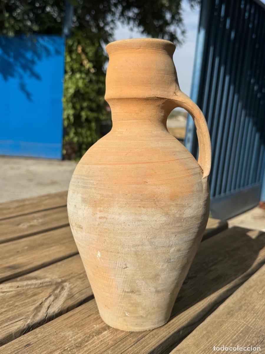Antig&uuml;edades: Cantaro un asa cuello ancho barro terracota 29x15cms