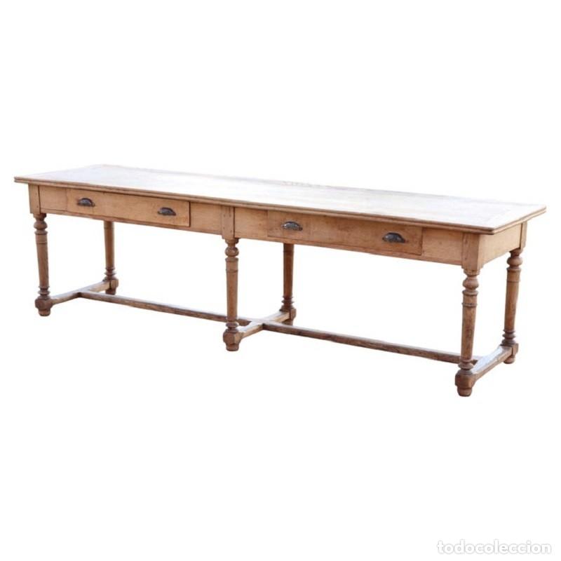 Antiguidades: Mesa de comedor de refectorio de madera maciza de roble, 274 cm de largo, Italia, principios del XX