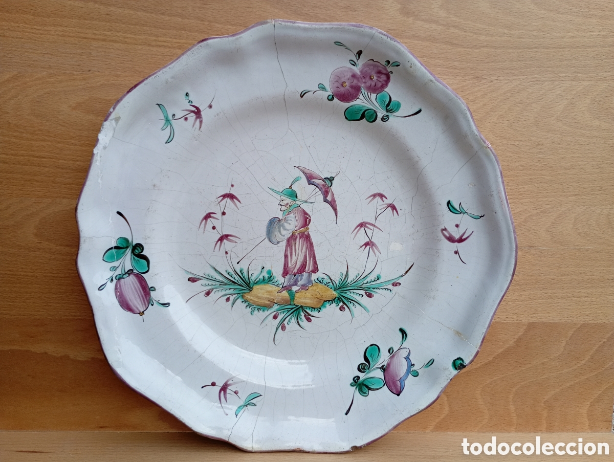 Antig&uuml;edades: Plato loza Francia xviii les islettes luneville chinescos oriental la&ntilde;ado
