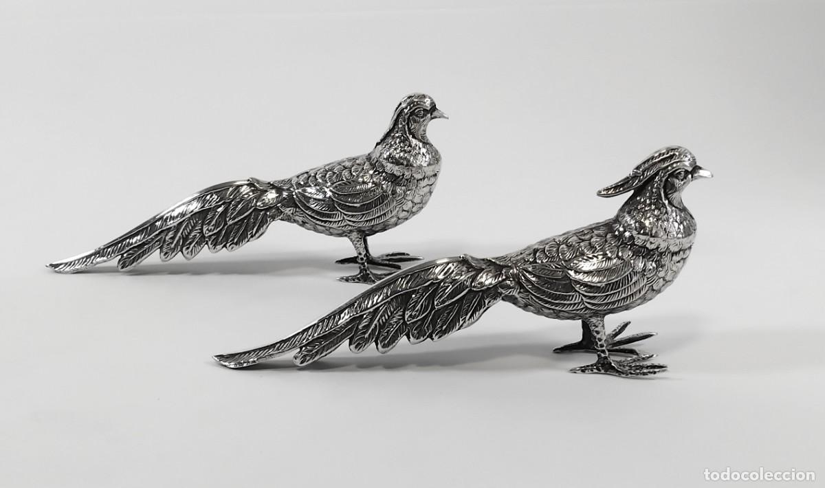 Antig&uuml;edades: 925/1000 Plata. Pareja de faisanes