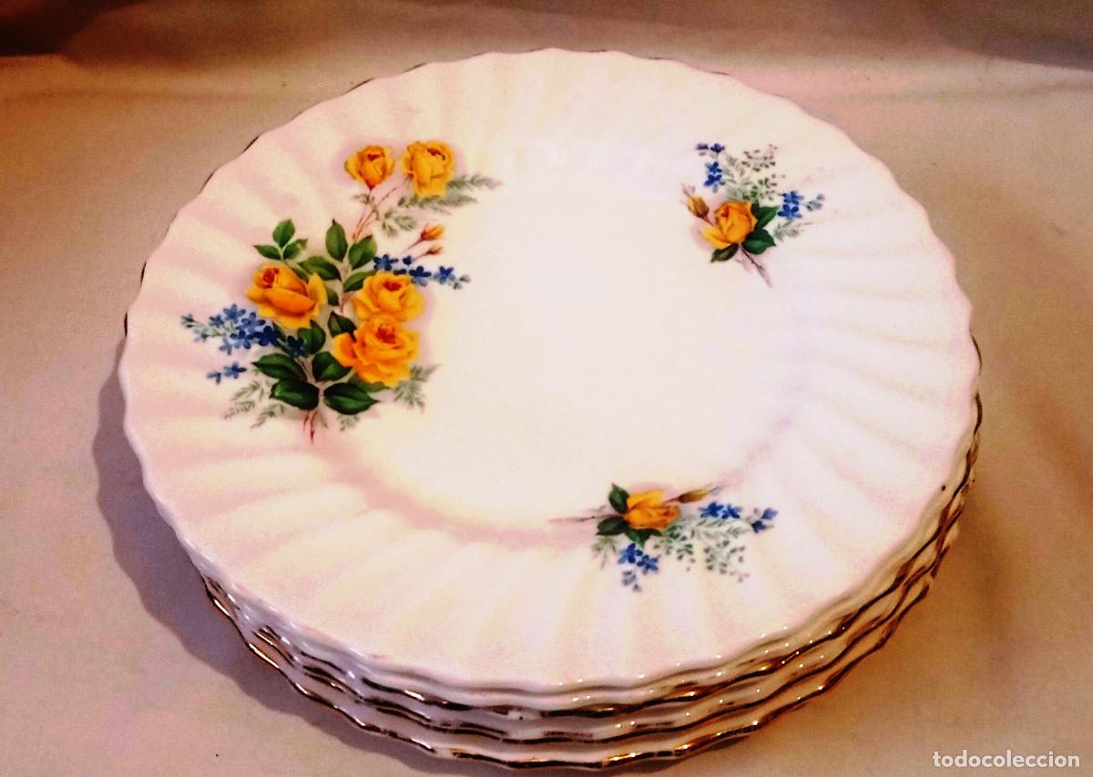 Antig&uuml;edades: 6 Platos Llanos Porcelana Imperial Flores Dorados. Platos de porcelana con dise&ntilde;o festoneado