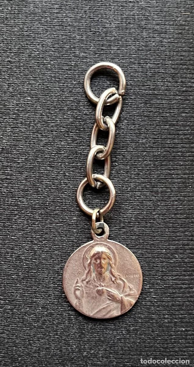 Antig&uuml;edades: ANTIGUA MEDALLA PLATA SAGRADO CORAZ&Oacute;N Y VIRGEN DEL CARMEN LASSERRE