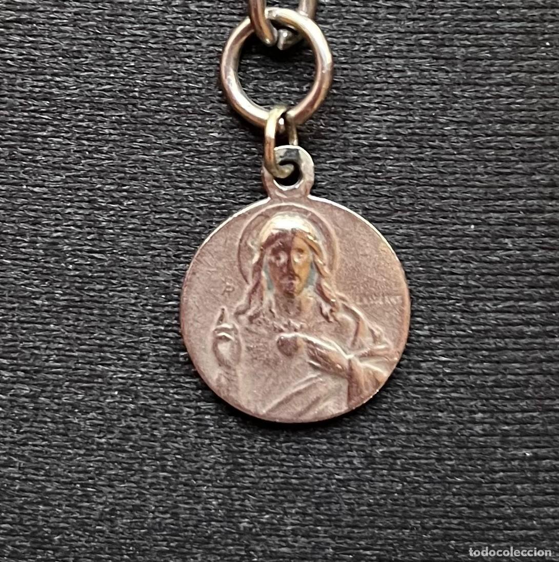 Antig&uuml;edades: ANTIGUA MEDALLA PLATA SAGRADO CORAZ&Oacute;N Y VIRGEN DEL CARMEN LASSERRE 22 mm. x 18 mm.