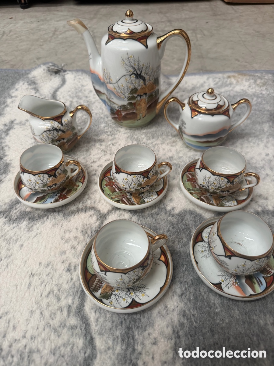 Antig&uuml;edades: Juego de caf&eacute; japon&eacute;s Koshida pintado a mano