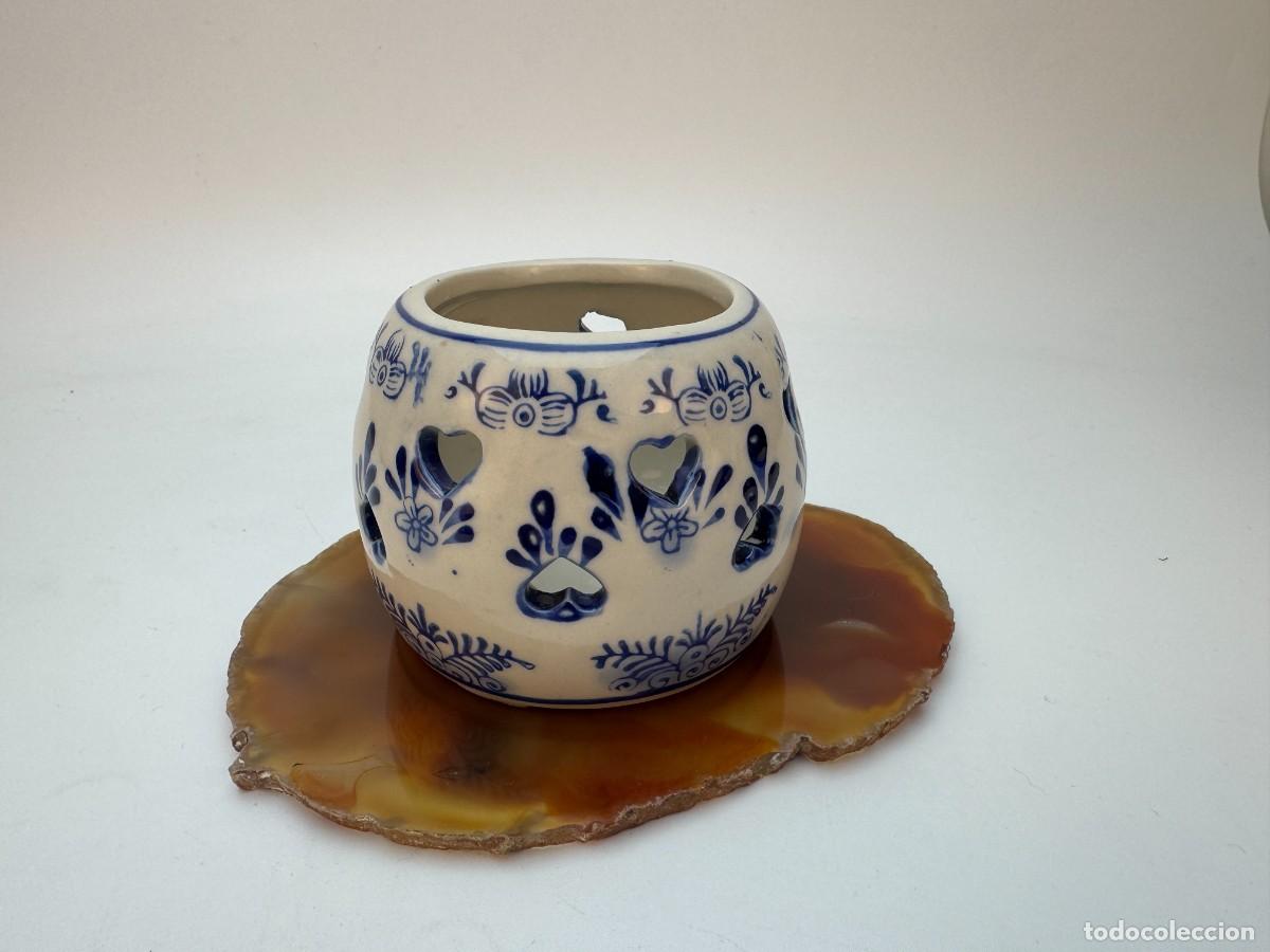Antig&uuml;edades: Portavelas de porcelana / Delft, Pa&iacute;ses Bajos / Molino de viento azul y blanco