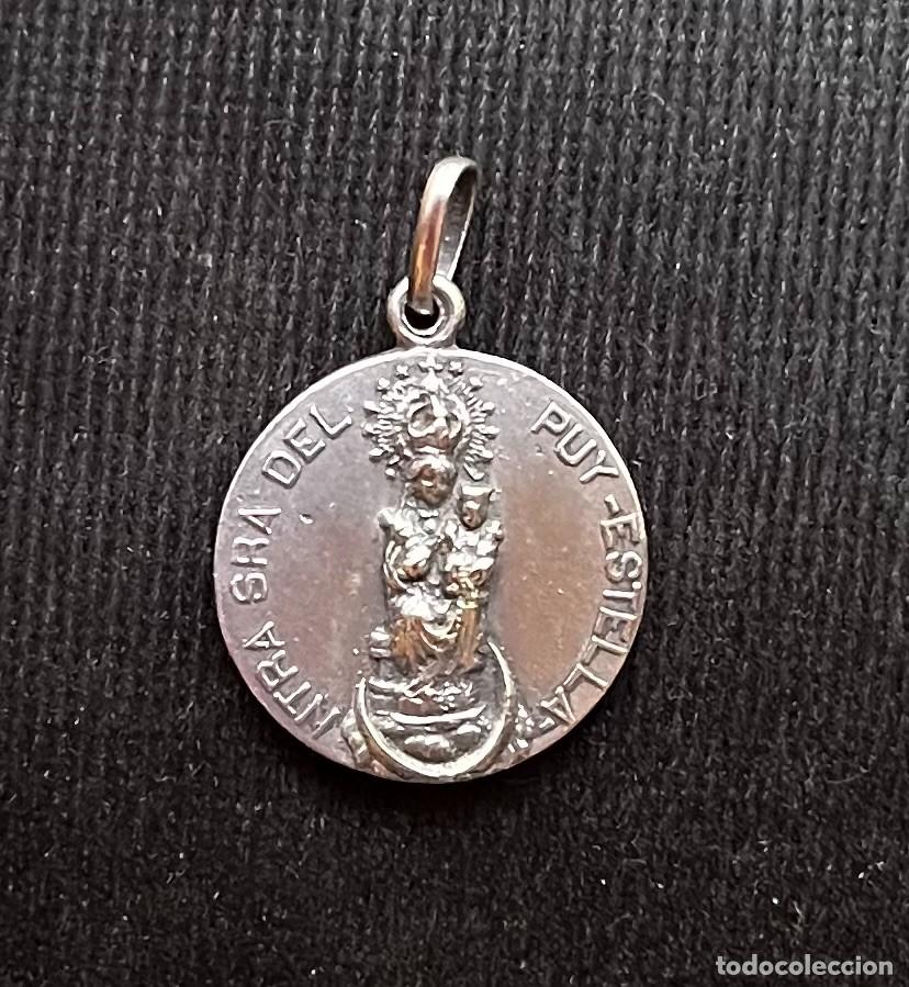 Antig&uuml;edades: ANTIGUA MEDALLA PLATA VIRGEN NUESTRA SE&Ntilde;ORA DEL PUY ESTELLA Y SAGRADO CORAZ&Oacute;N 24 mm. x 20 mm.