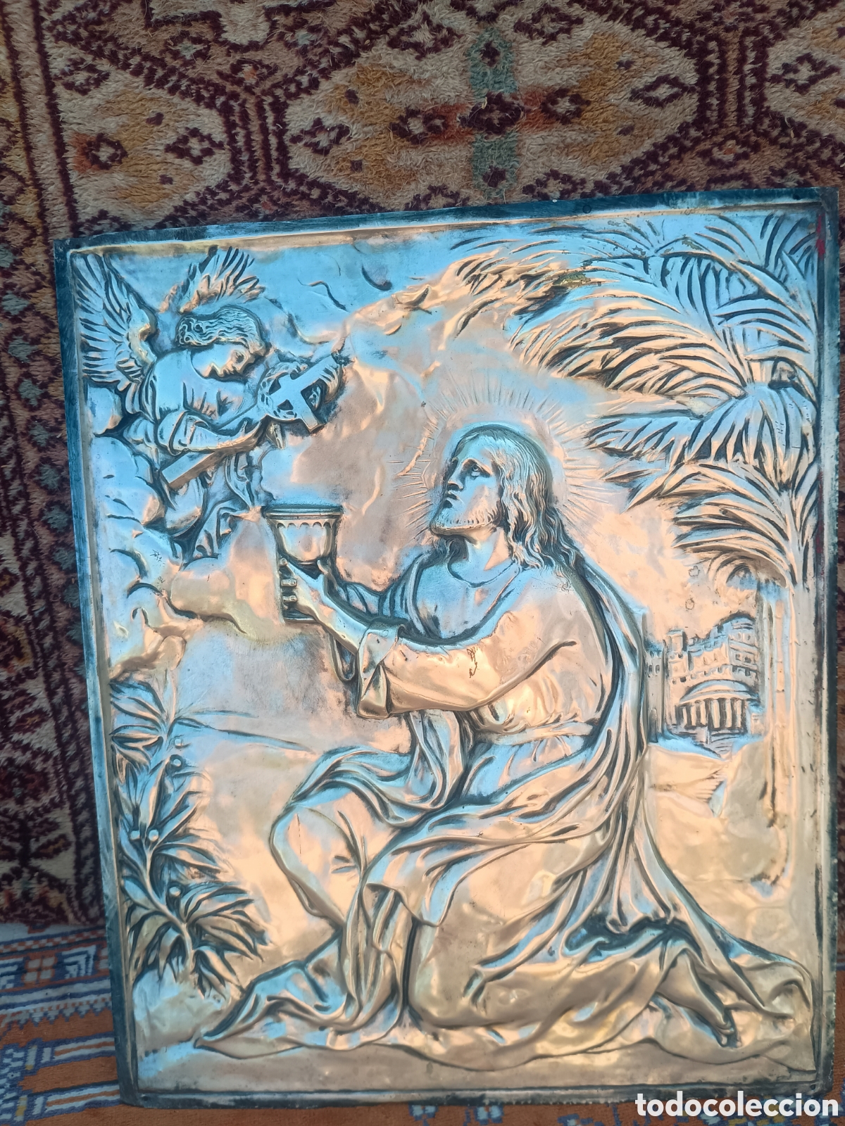 Antig&uuml;edades: Placa religiosa relieve plateado