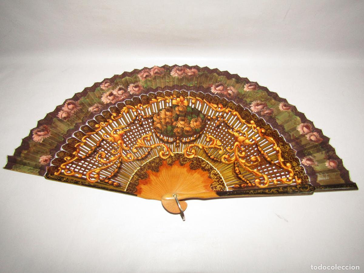 Antig&uuml;edades: Antiguo Espectacular Abanico Totalmente Decorado a Mano con Firma y Caja de MELLADO