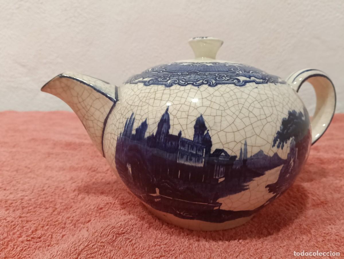 Antig&uuml;edades: Antigua Tetera Pickman La Cartuja de Sevilla - Serie Vistas Azul - Pisa Escenogr&aacute;fica - Siglo XIX/XX