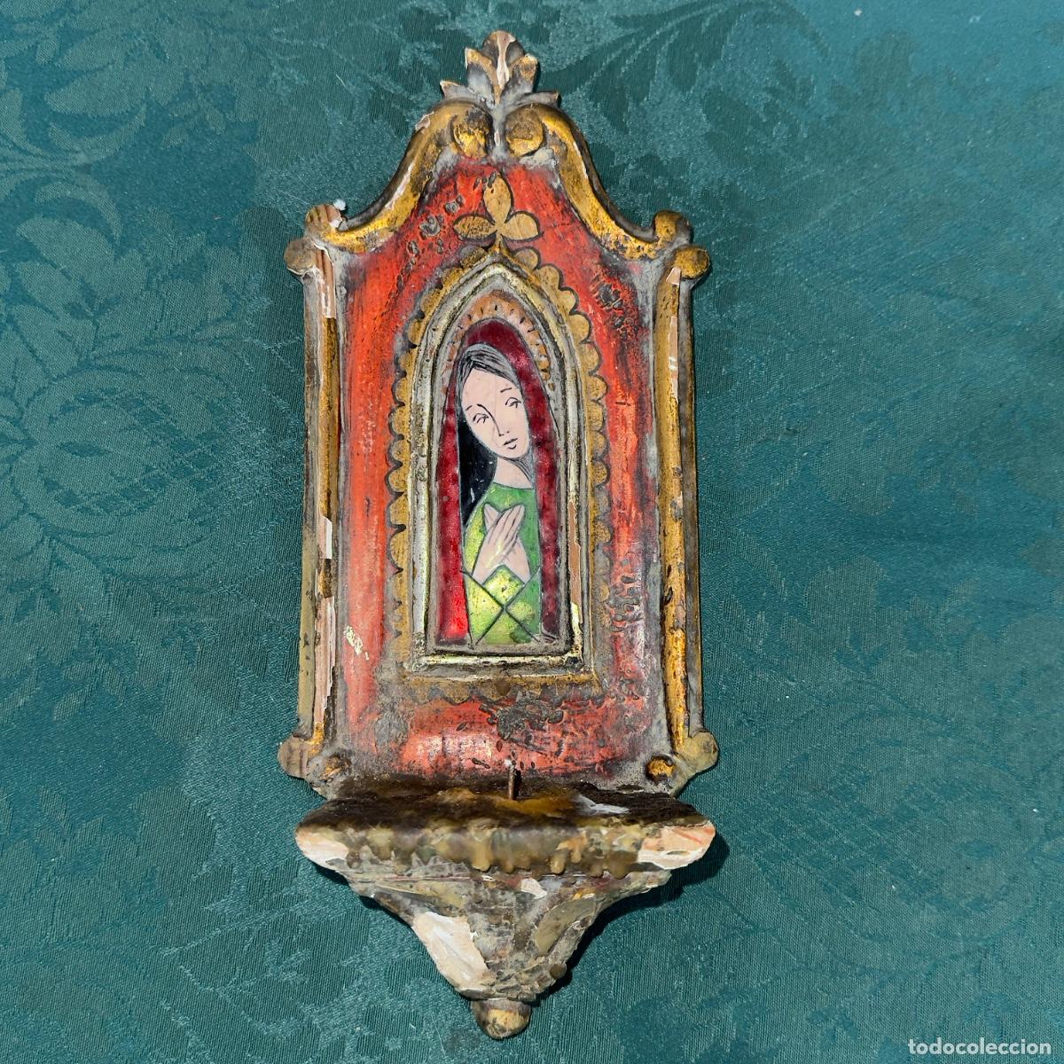 Antig&uuml;edades: Benditera Virgen Maria Madera - Foto 1