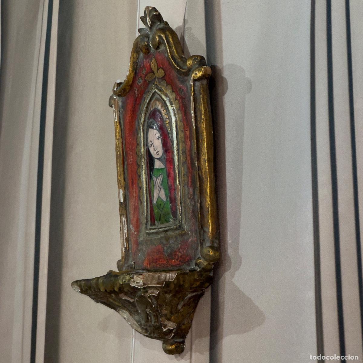 Antig&uuml;edades: Benditera Virgen Maria Madera - Foto 4