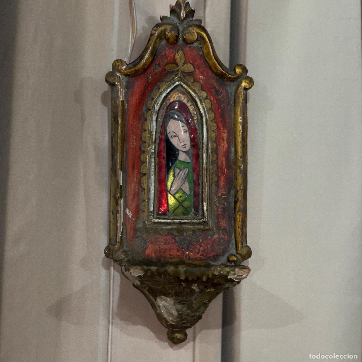 Antig&uuml;edades: Benditera Virgen Maria Madera - Foto 6