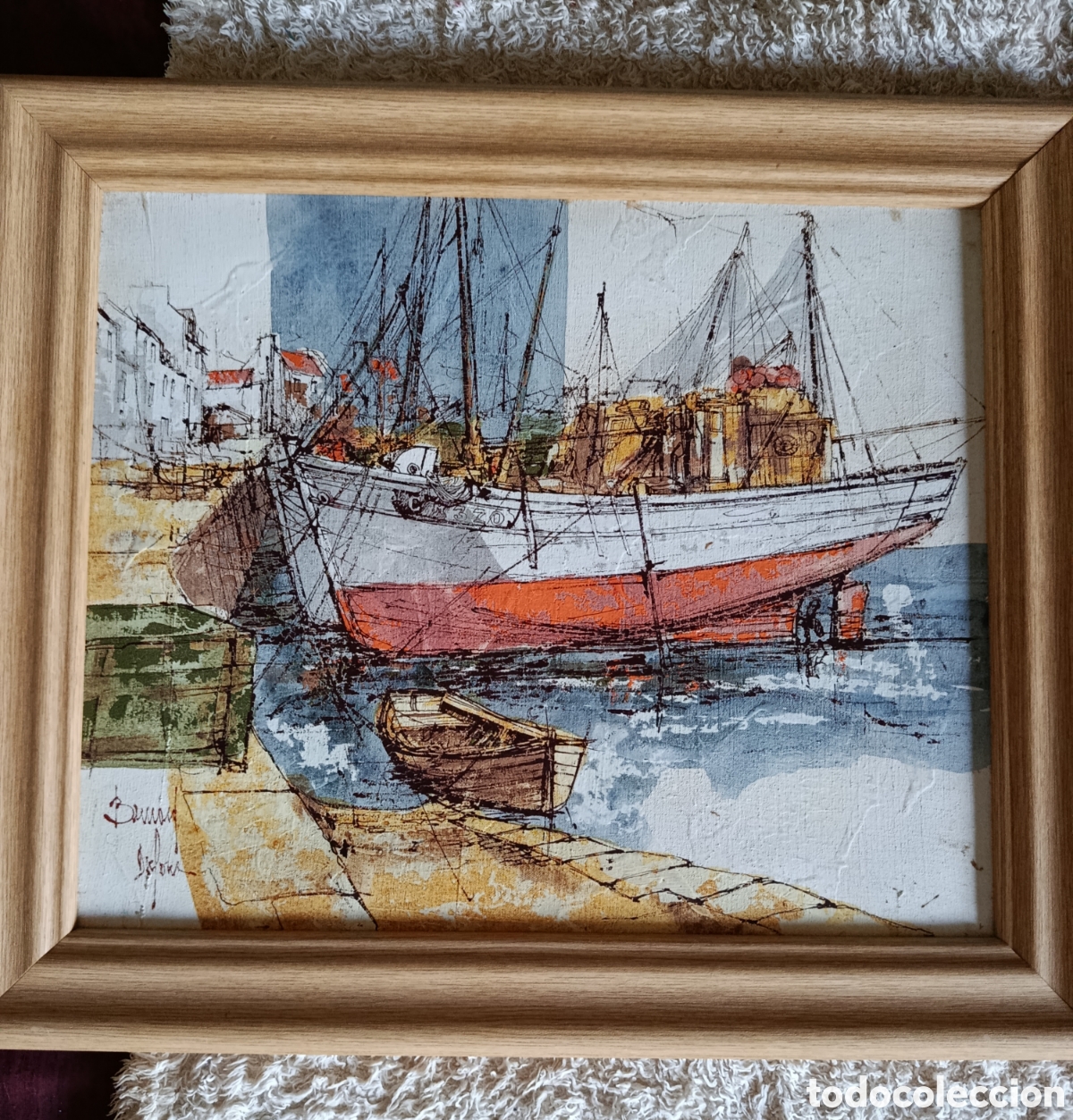 Antig&uuml;edades: Tr&iacute;ptico &oacute;leos originales,BERNARD DUFOUR.Tematica marinera. - Foto 2