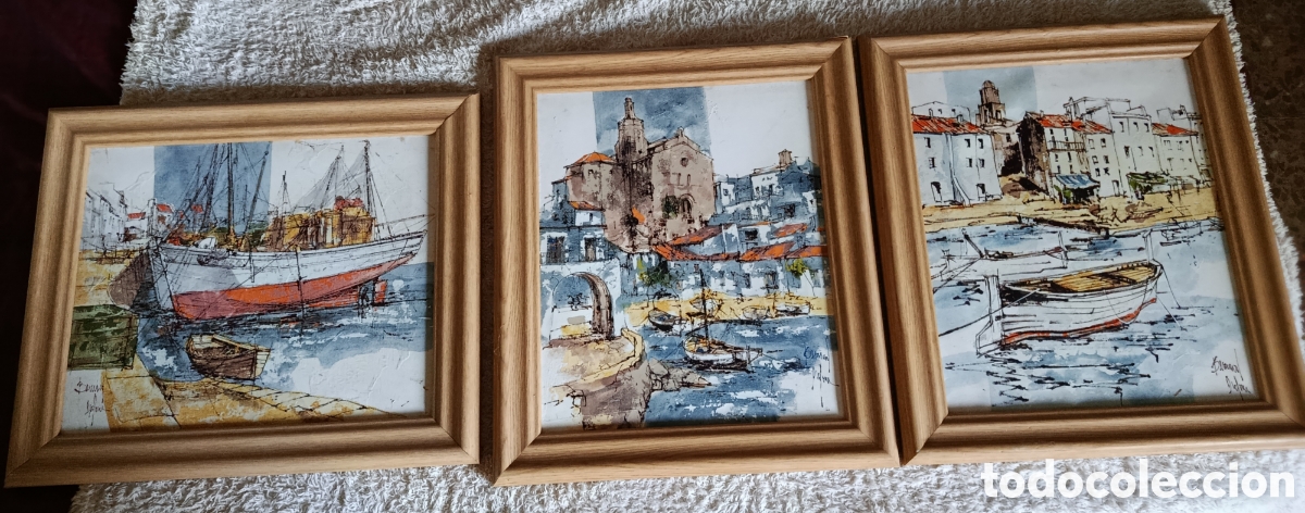 Antig&uuml;edades: Tr&iacute;ptico &oacute;leos originales,BERNARD DUFOUR.Tematica marinera.