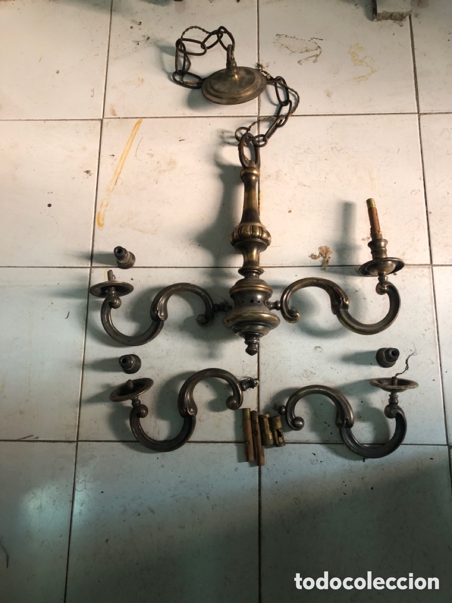 Antig&uuml;edades: L&aacute;mpara de bronce macizo para restaurar - Foto 2
