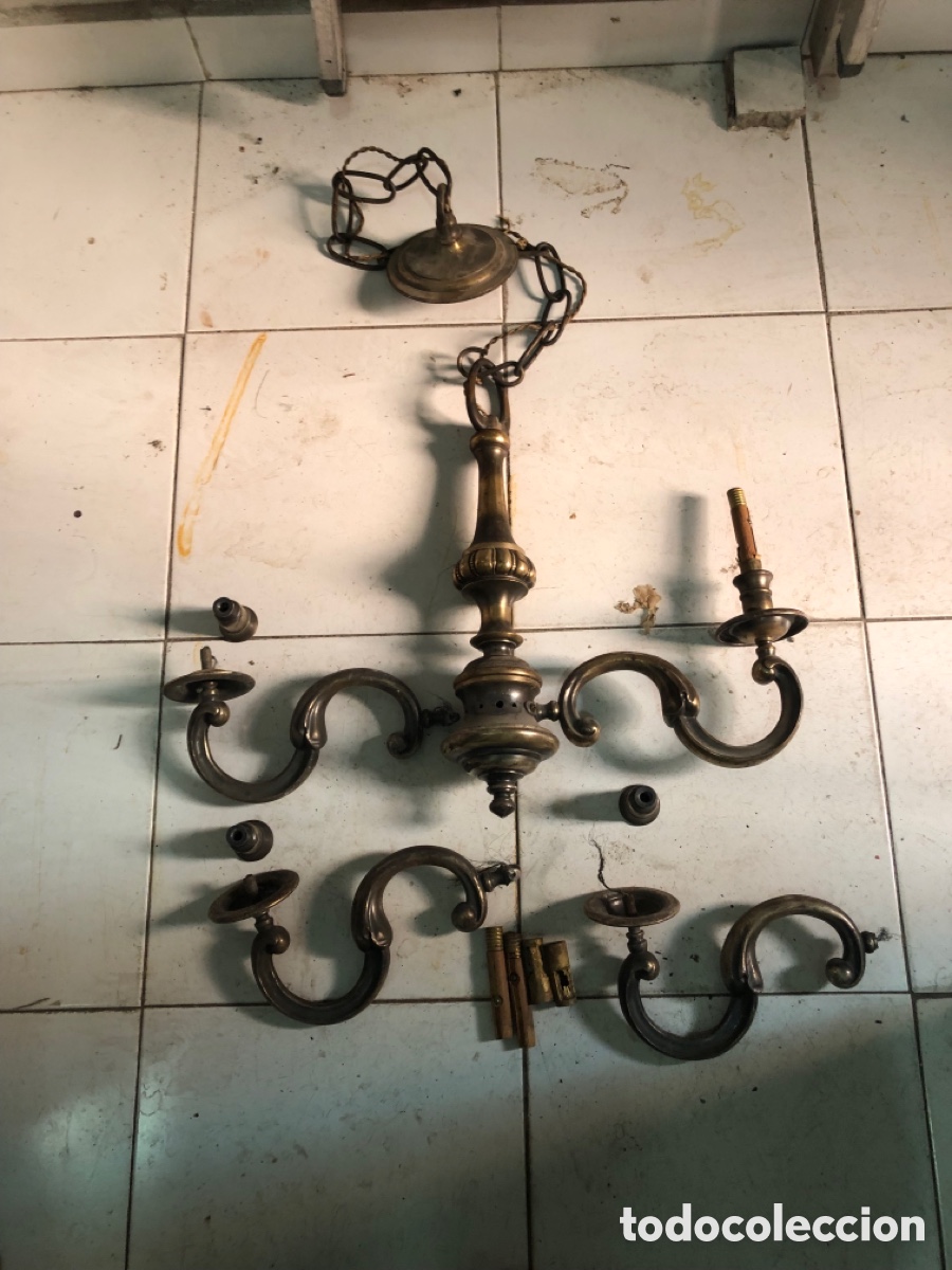 Antig&uuml;edades: L&aacute;mpara de bronce macizo para restaurar - Foto 1