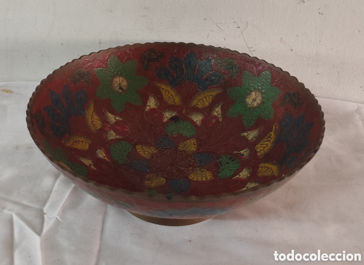 Antig&uuml;edades: Cuenco laton esmaltado made in india